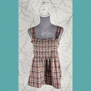 Ash & Sara Plaid Checks Smocked Babydoll Flowy Tank